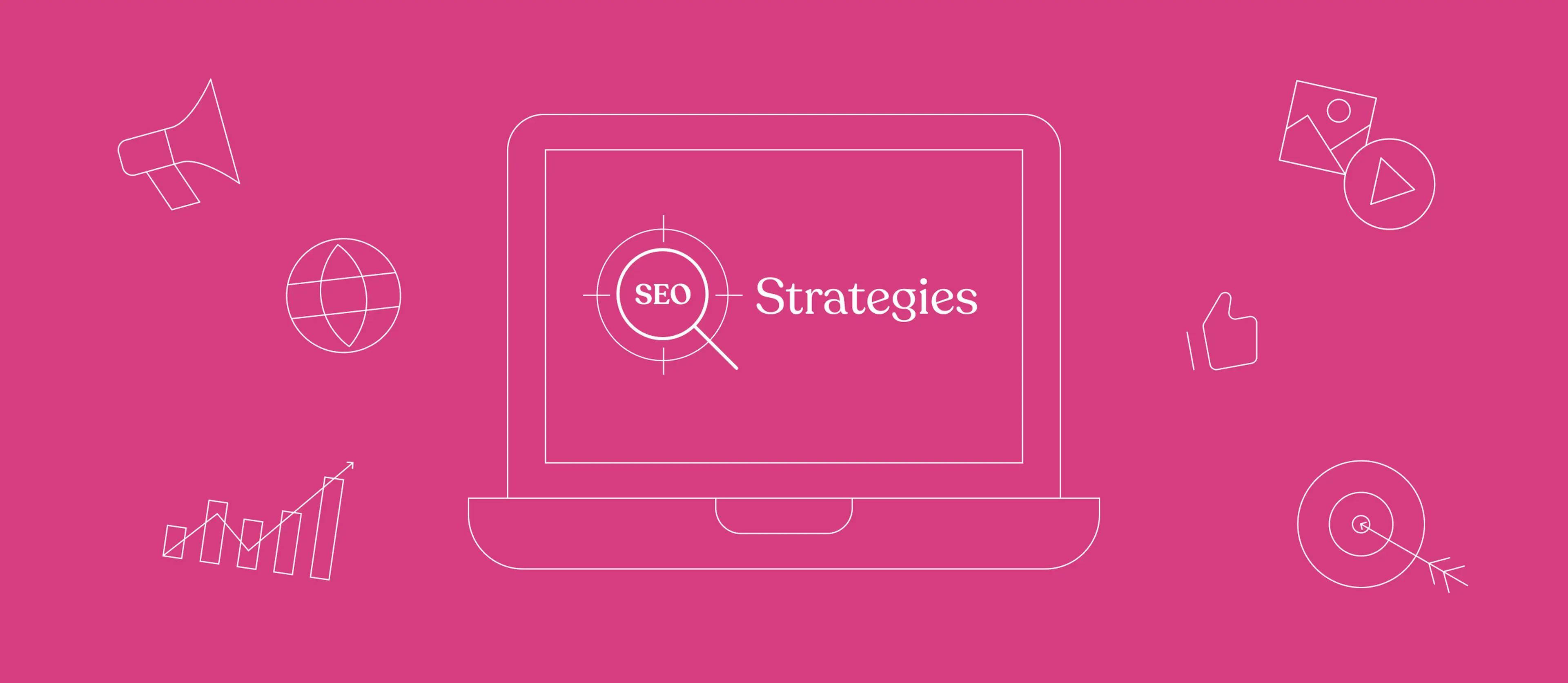 Pink graphic titled SEO Strategies 