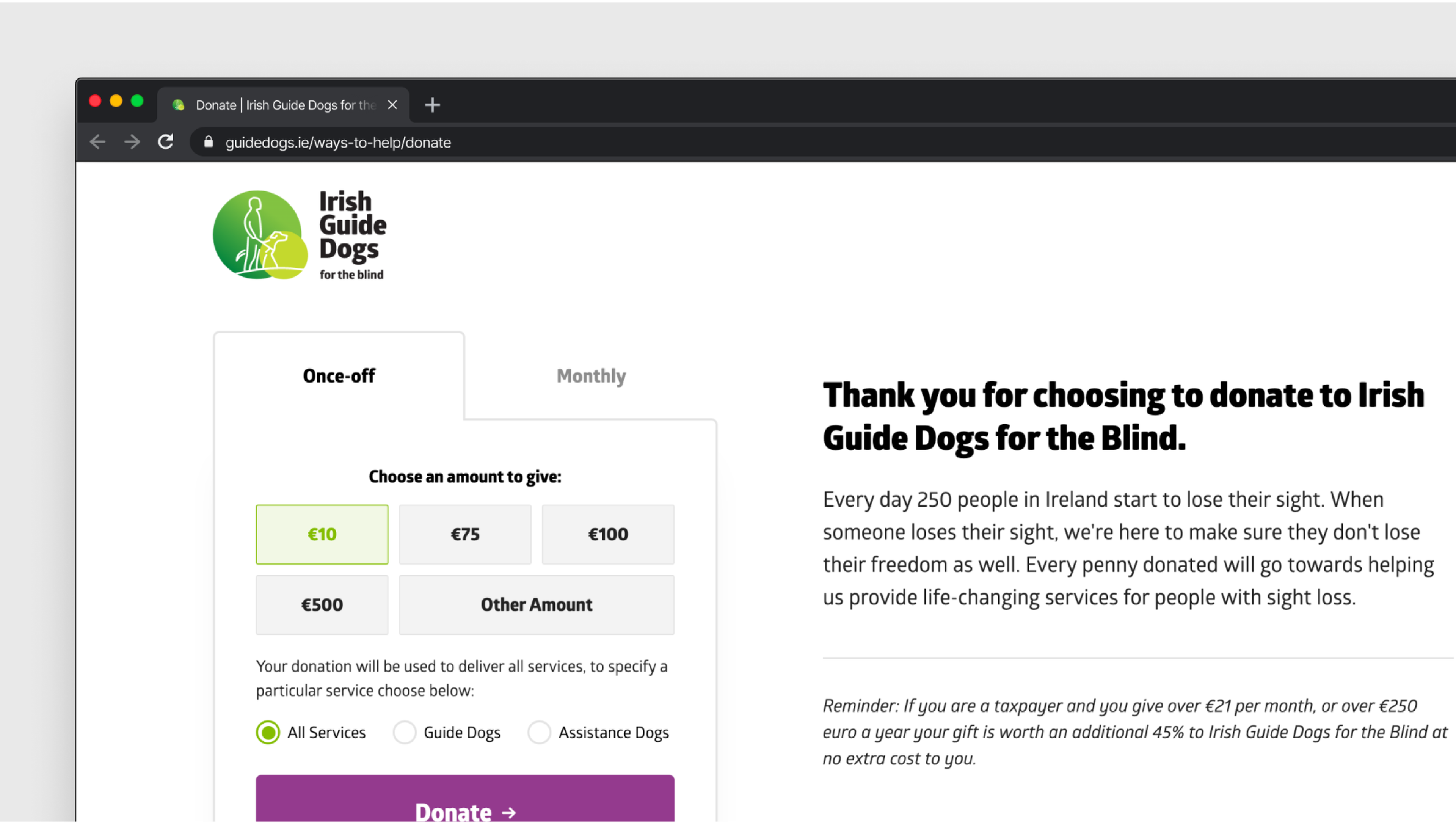 Building a custom website that increased donations to Irish Guide Dogs