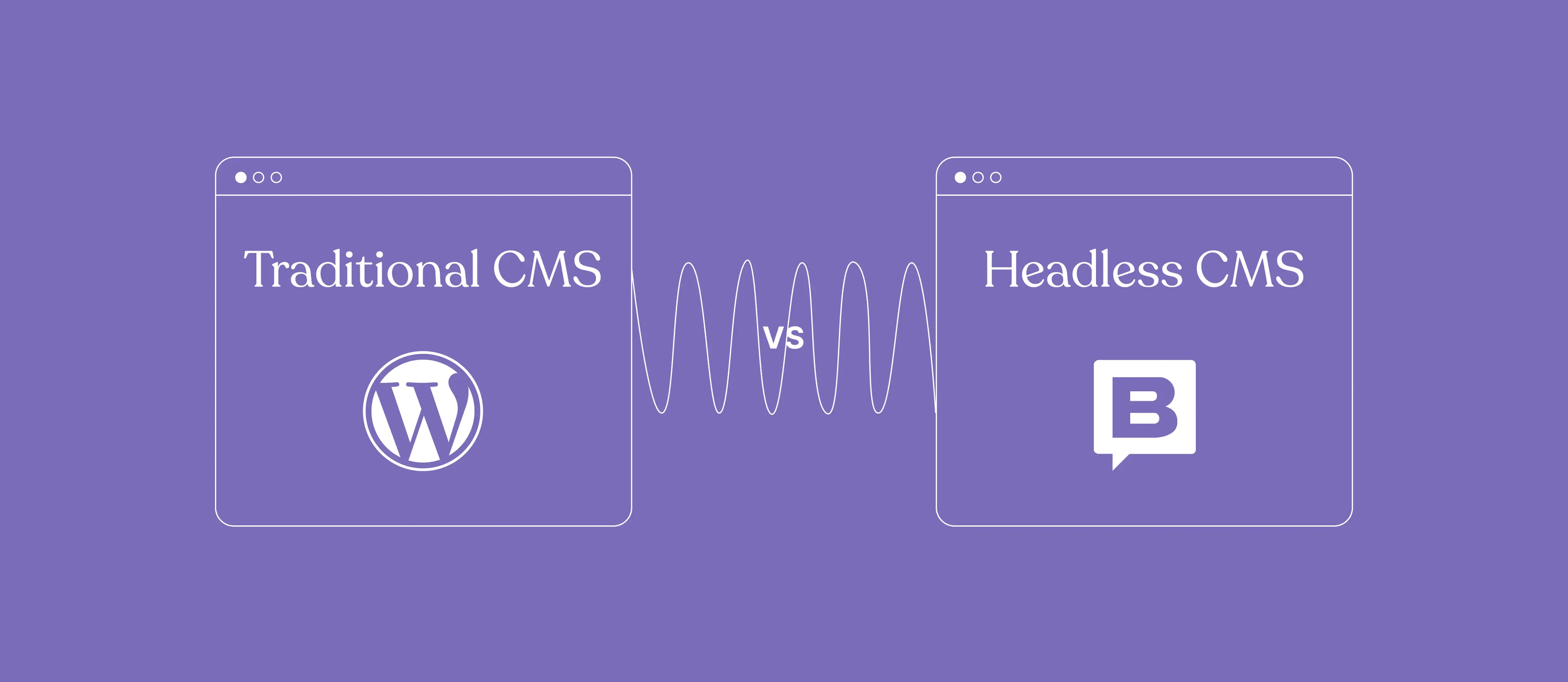 Purple graphic with the words Traditional CMS vs Headless CMS