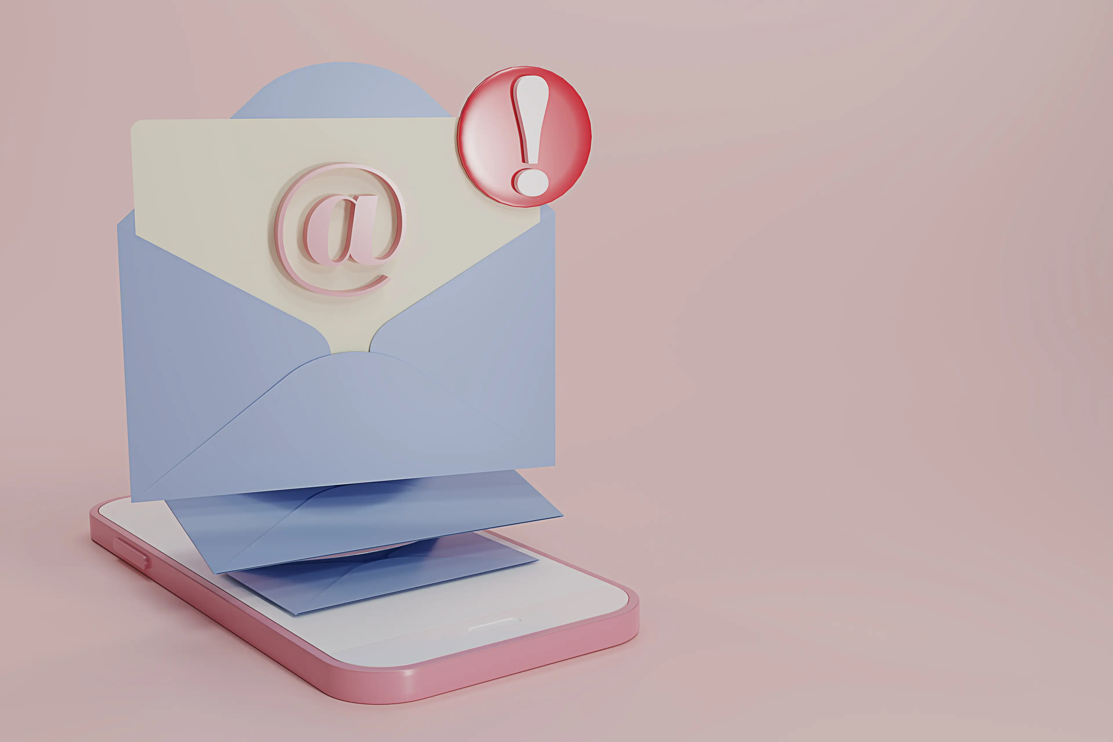 Pink graphic with '@' symbol in a blue letter 
